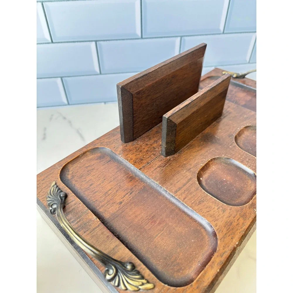 Vintage 1971 Royal London Wood Valet Box Jewelry Organizer Desk Caddy Japan Red